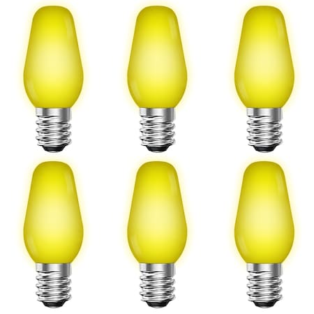 Luxrite C7 LED Yellow Light Bulbs for String Lights 0.5W Enclosed Fixture Rated E12 Candelabra Base, 6PK LR21755-6PK